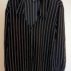 90s Sheer Black & White Stripes Blouse